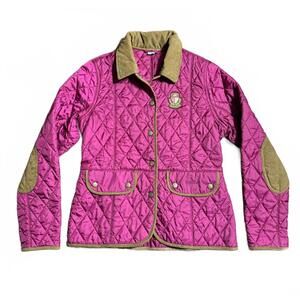 BARBOUR Liddesdale Quilted Jacket girls size XL 12-13 Pink Brown Cord Elbow